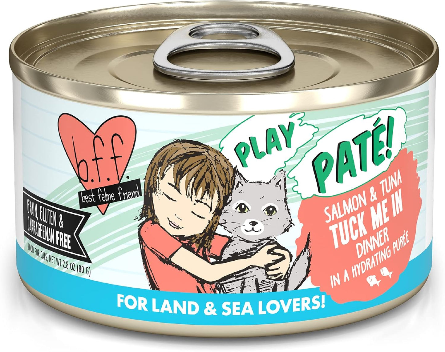 Weruva B.F.F. Play - Best Feline Friend Paté Lovers, Aw Yeah!, Salmon & Tuna Tuck Me in with Salmon & Tuna, 2.8oz Can (Pack of 12)