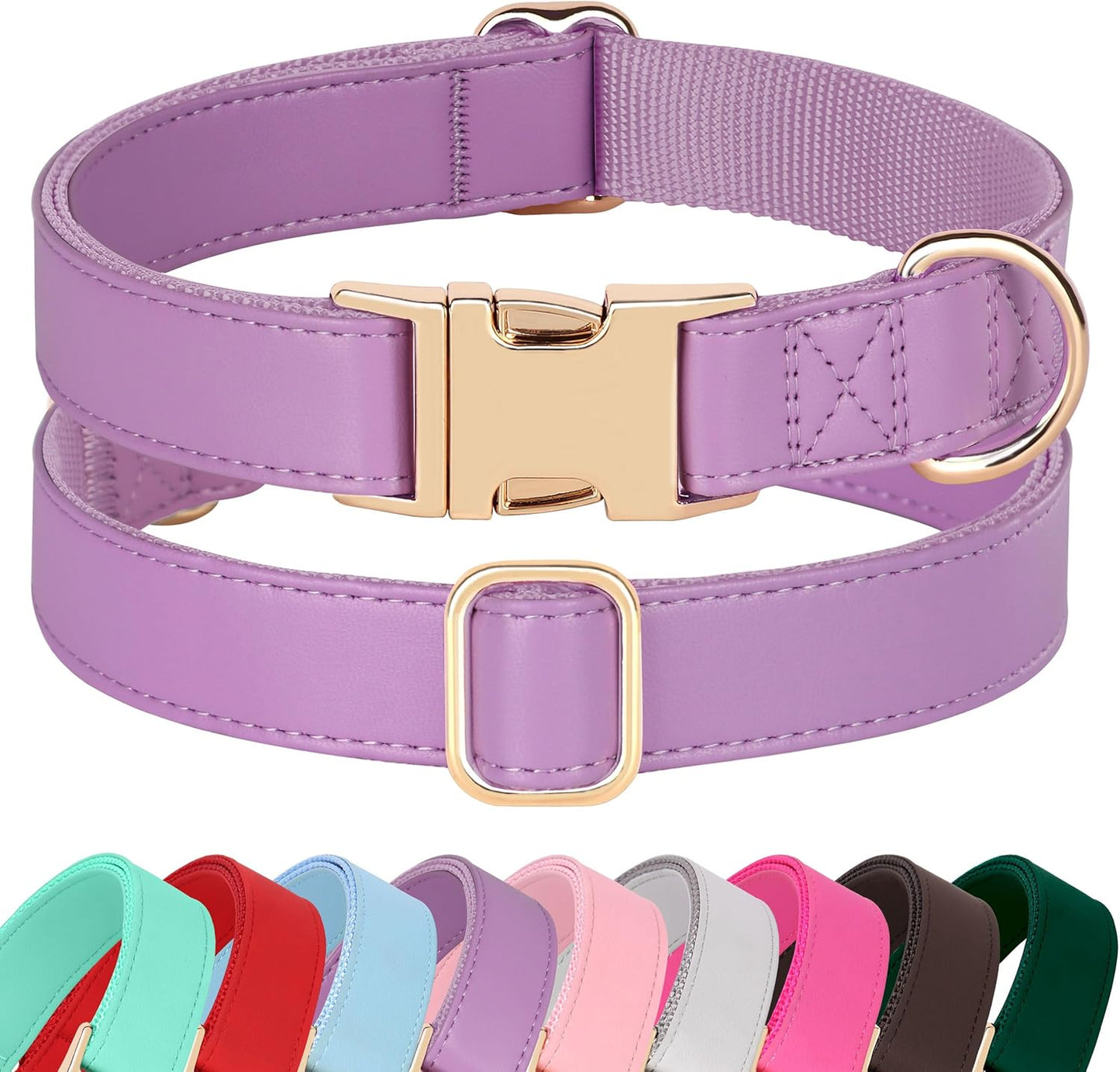 PET ARTIST PU Leather Dog Collar, Bright & Stylish Purple Dog Collar Girl with Quick Release Gold Metal Buckle, Soft Nylon Padded Durable Pet Collars Adjustable for Small Dogs, Neck Fit 9-14"