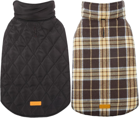 Kuoser Waterproof Dog Coat, Reversible Dog Jacket for Medium Dogs, Adjustable Durable Doggie Winter Coat Warm Puppy Cold Weather Apparel from Small to Large Breed, New Brown M
