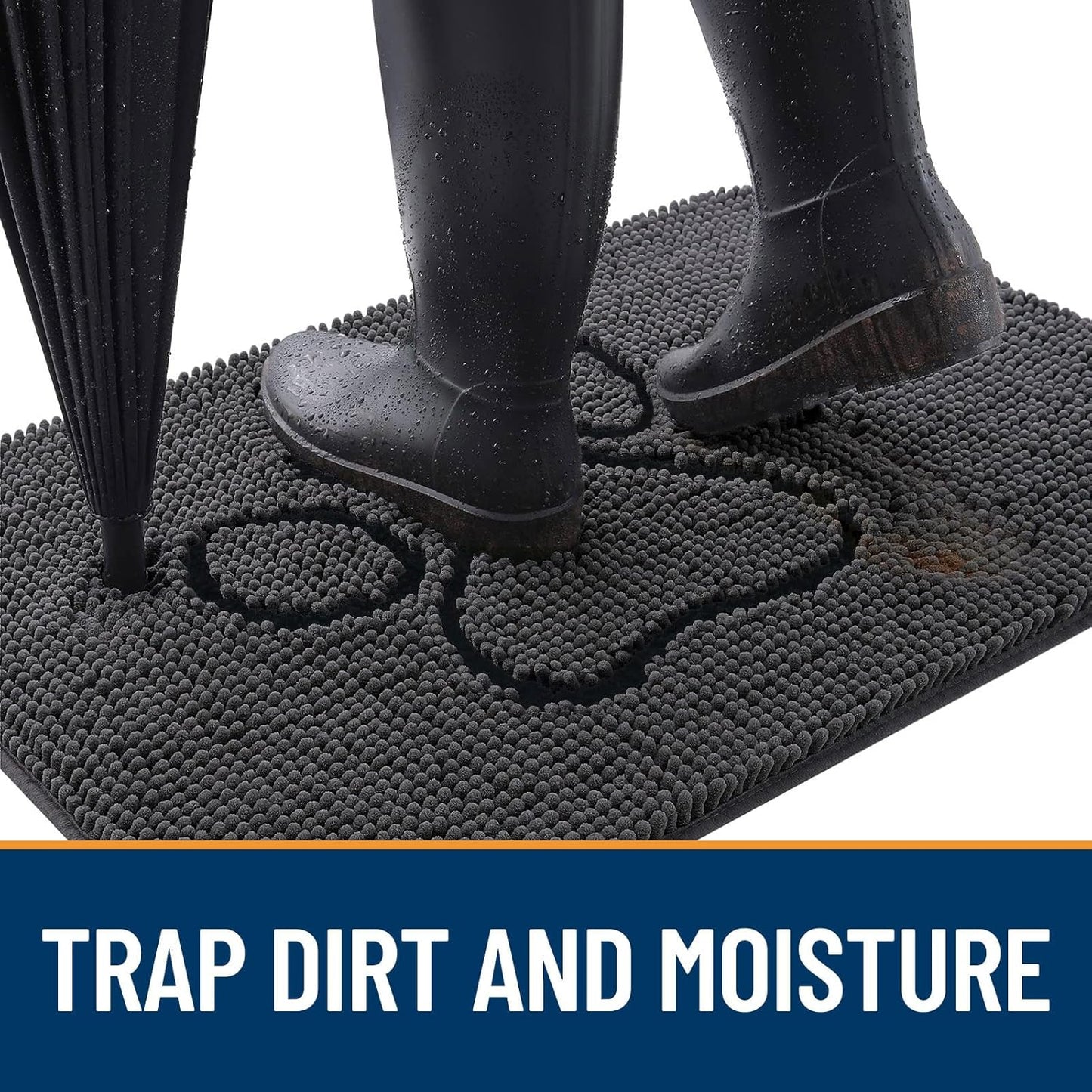 OLANLY Door Mat for Muddy Dog Paws 30x20, Absorbent Chenille Doormat with Paw Print Design, Non-Slip Washable Doormat for Indoor Entryway, Quick-Dry Pet Bed Mats for Dirty Dogs, Dark Grey and Black