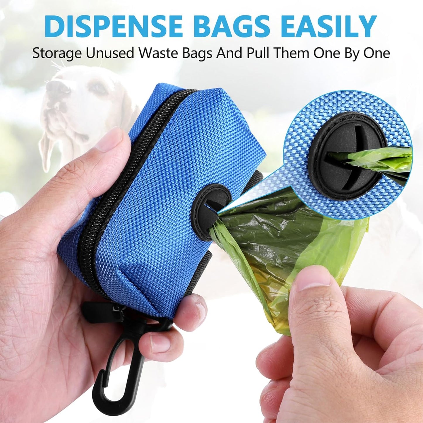 Dog Waste Bag Dispenser Pet Poop Bags Holder for Doggie Waste Bags Dispensers Soft Fabric Zipper Small Doggy Puppy Pouch for Leash Accessory Attachment with Carrier,Blue