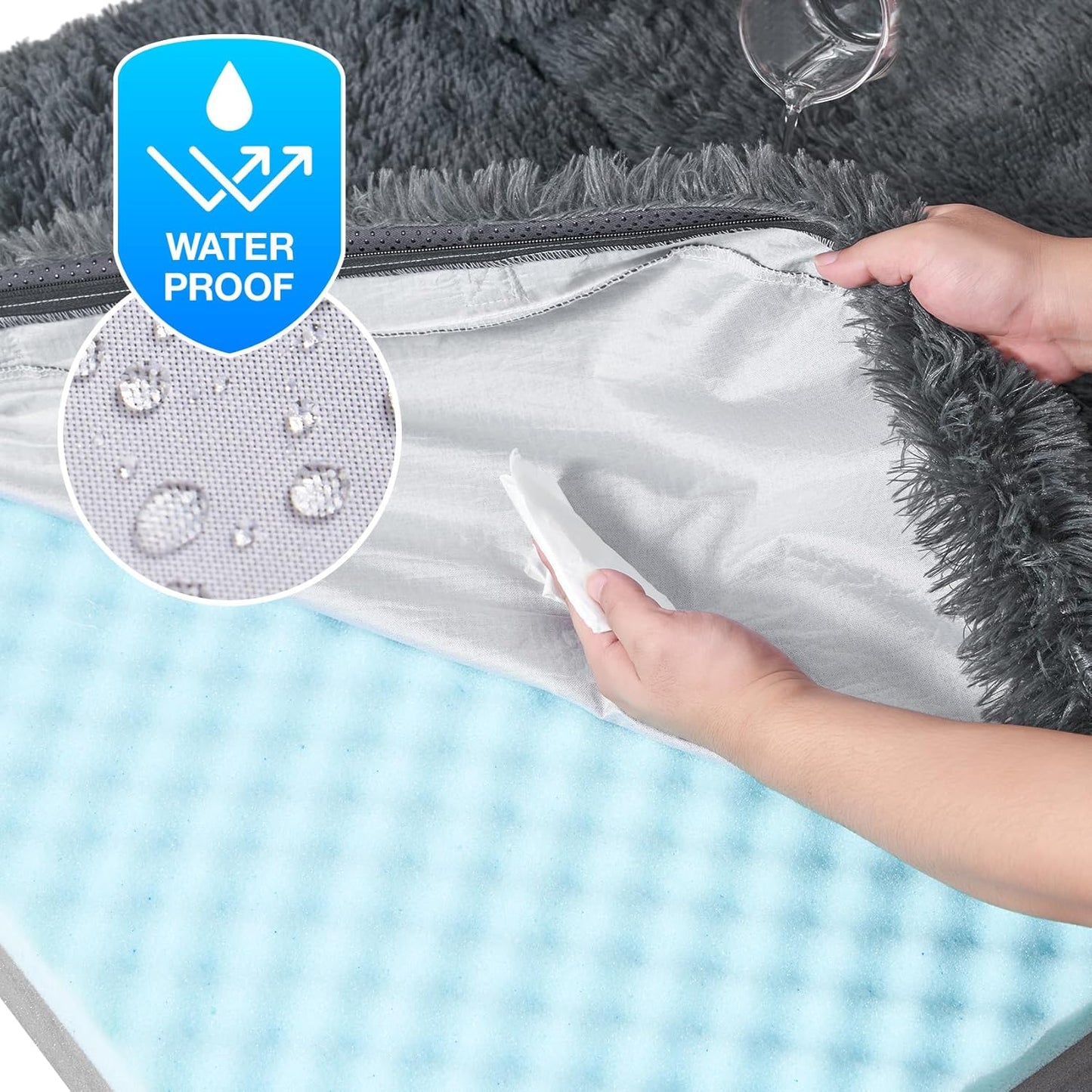 EHEYCIGA Foldable L Dog Bed, Faux Fur Fluffy Dog Couch Bed, Orthopedic Calming Memory Foam L Pet Bed for Large Dogs, Washable Soft Warm Pet Sofa Bed with Non-Slip Bottom, Dark Grey, 40"x30"x6"