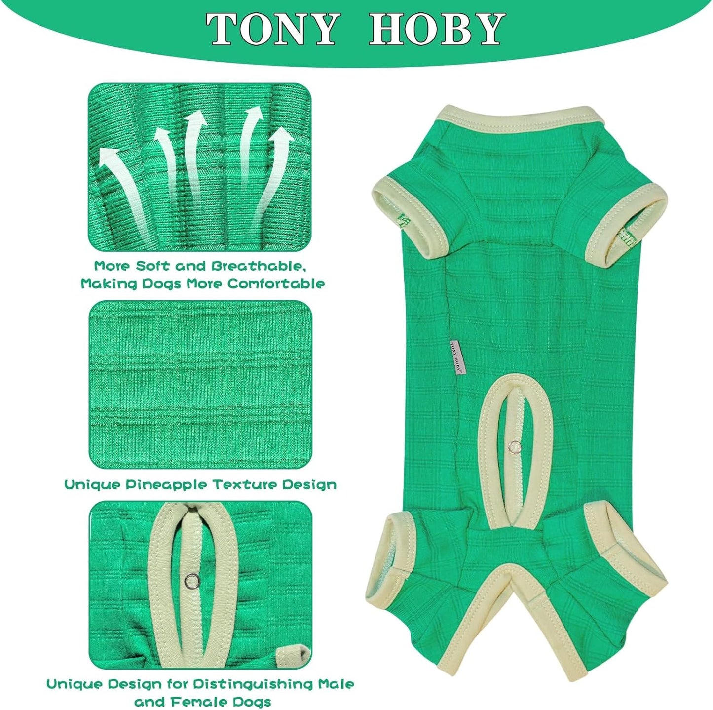 TONY HOBY Dog Pajamas, Dog Recovery Suit After Surgery, Soft Dogs Dogs Jumpsuit Shirts for Small Medium Dogs (Green, Boy, L)