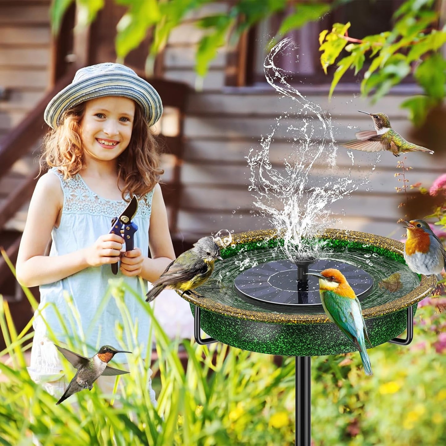 38In Metal Bird Bath for Outside, Vintage Freestanding Birdbaths & Birdfeeder, Detachable Decoration Spa Bird Feeder for Outdoors Garden Patio Yard Lawn, 4 Spiky Feet(Green)