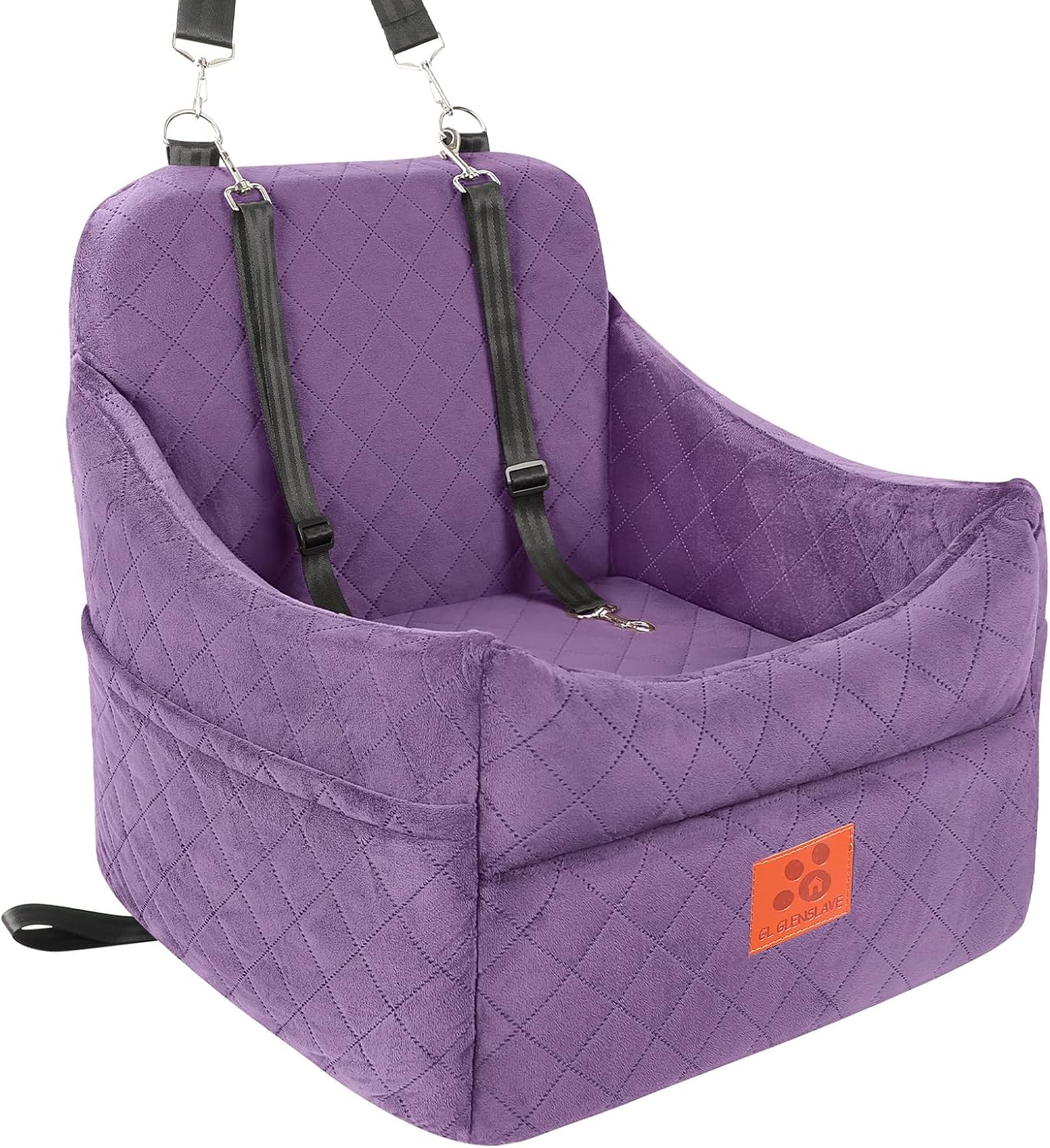 Dog Car Seat for Small/Medium Dogs, Dog Booster Car Seats with Thick Cushion for Dogs Under 35lbs, Detachable Washable Pet Carseat with Storage Pockets, 2 Safety Belts(Purple)