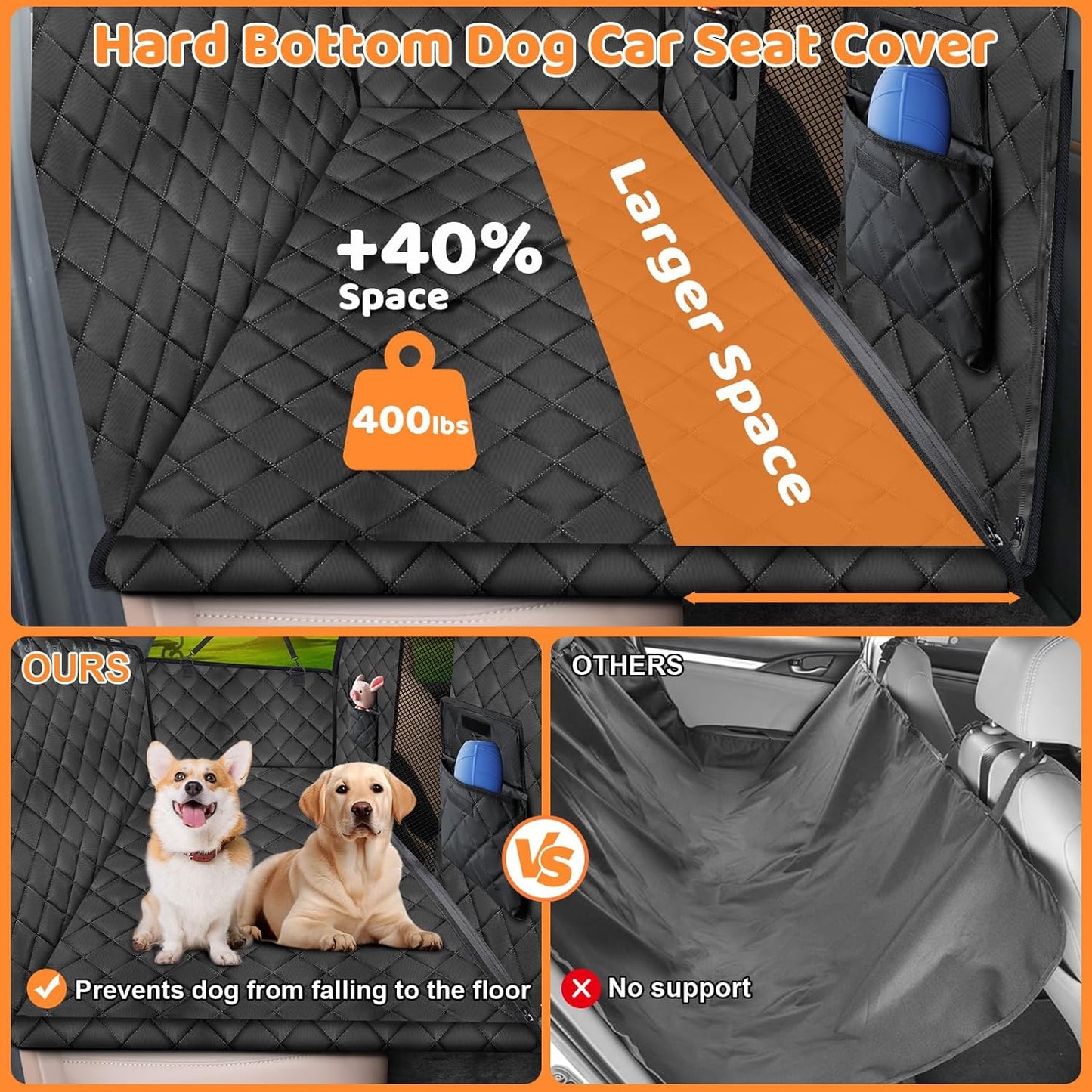 URPOWER High Barrier Back Seat Extender for Dogs, Hard Bottom Dog Car Seat Cover Holds 400 lbs, Waterproof Dog Hammock for Cars, SUV, Small Truck, Dogs Car Bed Pet Backseat Protector with Mesh Window