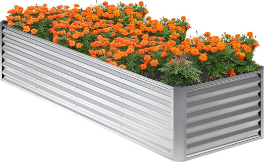 8x2x2FT Galvanized Raised Garden Bed,Planter Raised Beds-Metal Garden Box,Large Plant for Outdoor Planting, Vegetables Bed，Flower,herb-Sliver