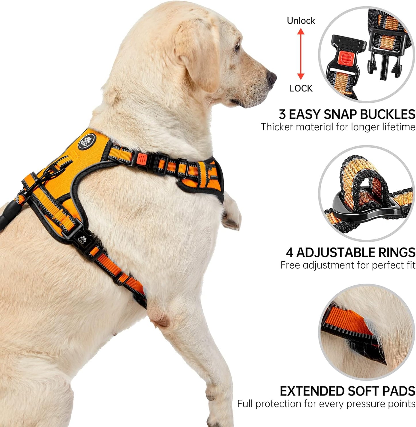 NESTROAD No Pull Dog Harness,Adjustable Oxford Dog Vest Harness with Leash,Reflective No-Choke Pet Harness with Easy Control Soft Handle for Small Dogs(Small,Orange)