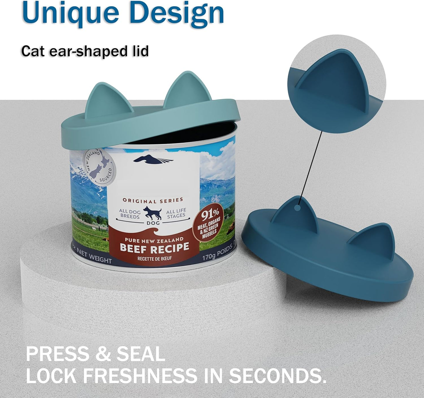 OHMO 2 Pack Pet Food Can Lids, (12.5-14oz) BPA Free Silicone Covers for Cat and Dog Food Cans, Dark&Light Blue