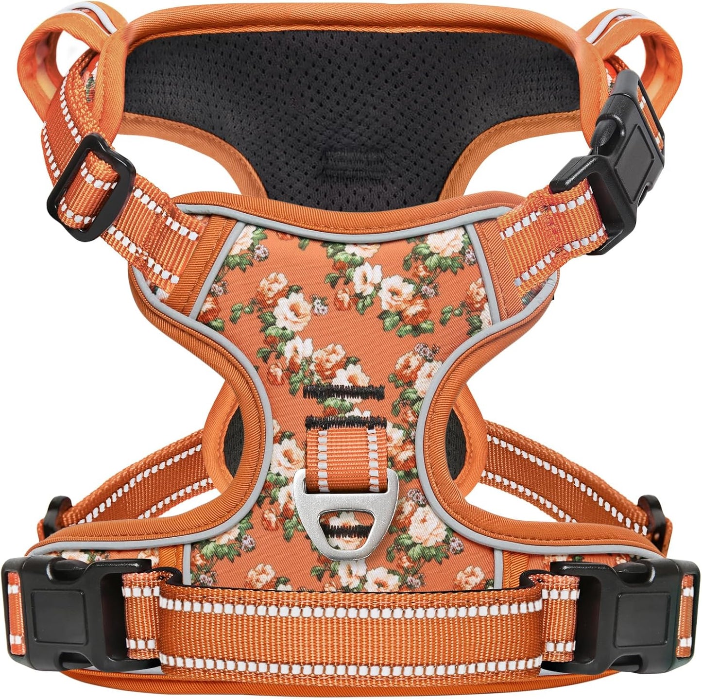Timos Dog Harness for Medium Dogs, No Pull Service Vest with Reflective Strips and Control Handle,No Choke Dog Harness with 2 Metal Rings for Easy Walking,Outdoor Training,Flower Orange, M