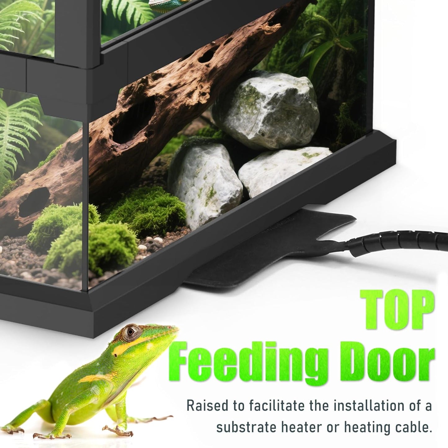 12’’x 12’’x 18’’ Reptile Terrarium with Full View Tempered Glass, 10 Gallon Reptile Habitat Comes with Mesh Top Vent, Suitable for Small Reptiles Such as Gecko, Snake, Frog and Mantis