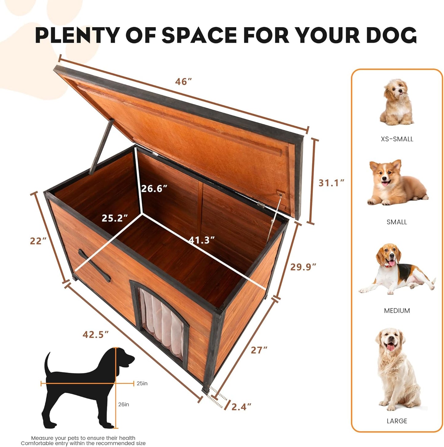 Large Solid Wooden Dog House,Suitable for Both Indoor and Outdoor, Suitable for Large Dogs and Animals of The Following Size, Easy to Clean,Can DIY,45.75" W x 31.25" D x 32.5" H