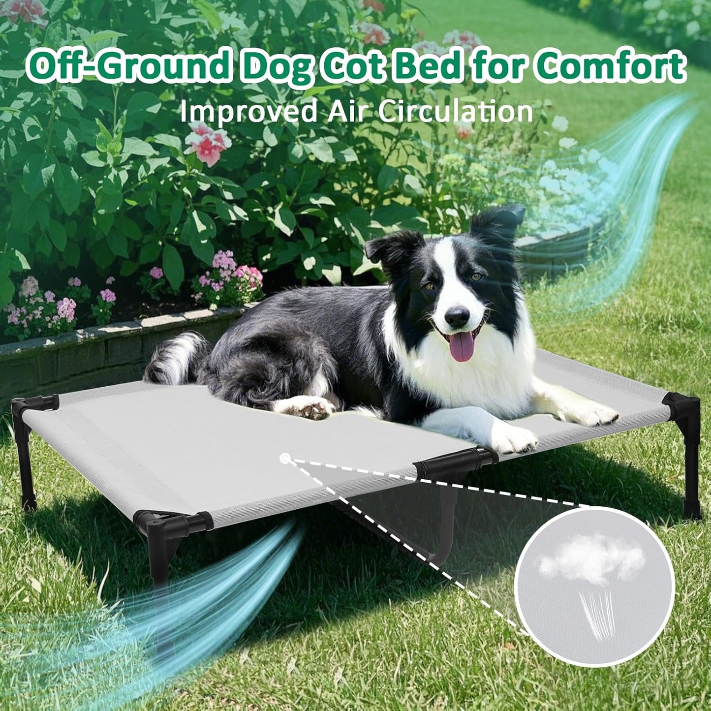 Elevated Dog Cots Beds for Large Dogs, Raised Outdoor Dog Bed with Frame, Lifted Pet Hammock Beds with Breathable Mesh, Non Slip, Easy to Clean, Grey