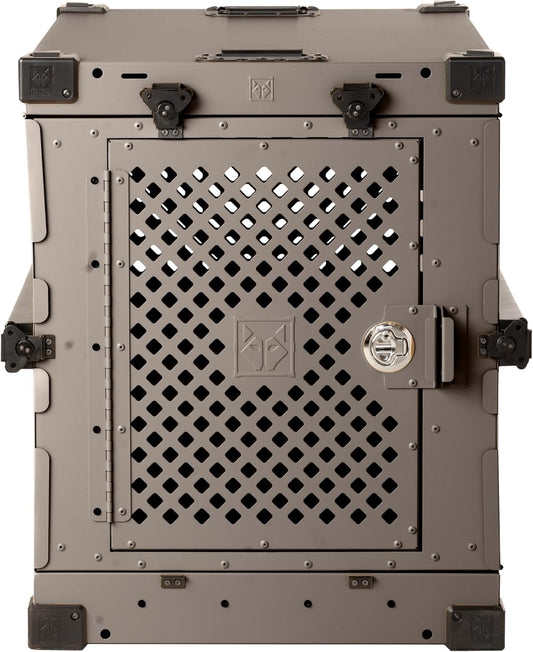 Impact Collapsible Dog Crate - Foldable Hard Crate for Intermediate Dogs - Heavy Duty Travel Kennel with Powder-Coated Aluminum - Quick Setup for Indoor & Outdoor (Gray, 34" (34.5" L x 23" W x 29" H))