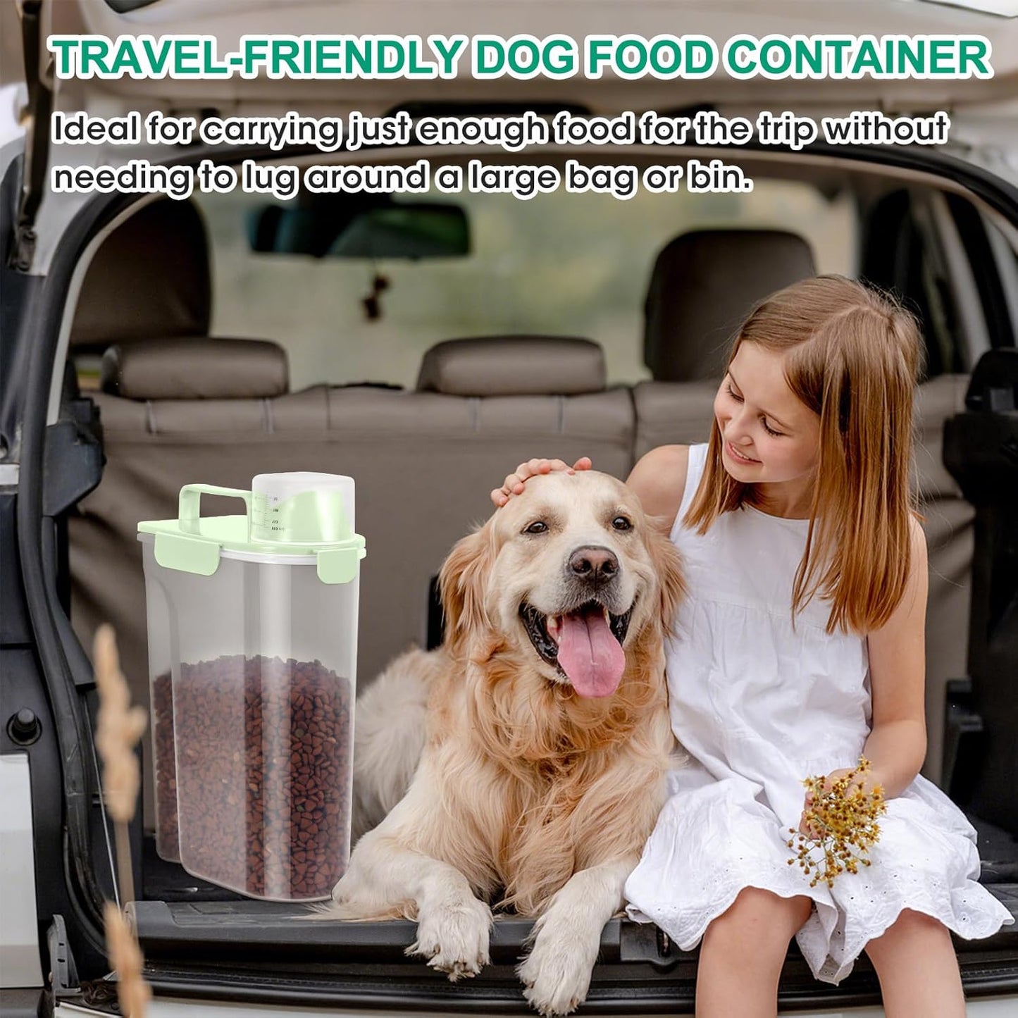 TBMax Pet Dog Cat Food Storage Containers 2 Pack 10 to 14 Lbs, Airtight Cat Food Dispenser with Large Spout & Portable Handle, Travel Dog Treat Storage Bin Bird Seed Container -Light Green/Light Grey