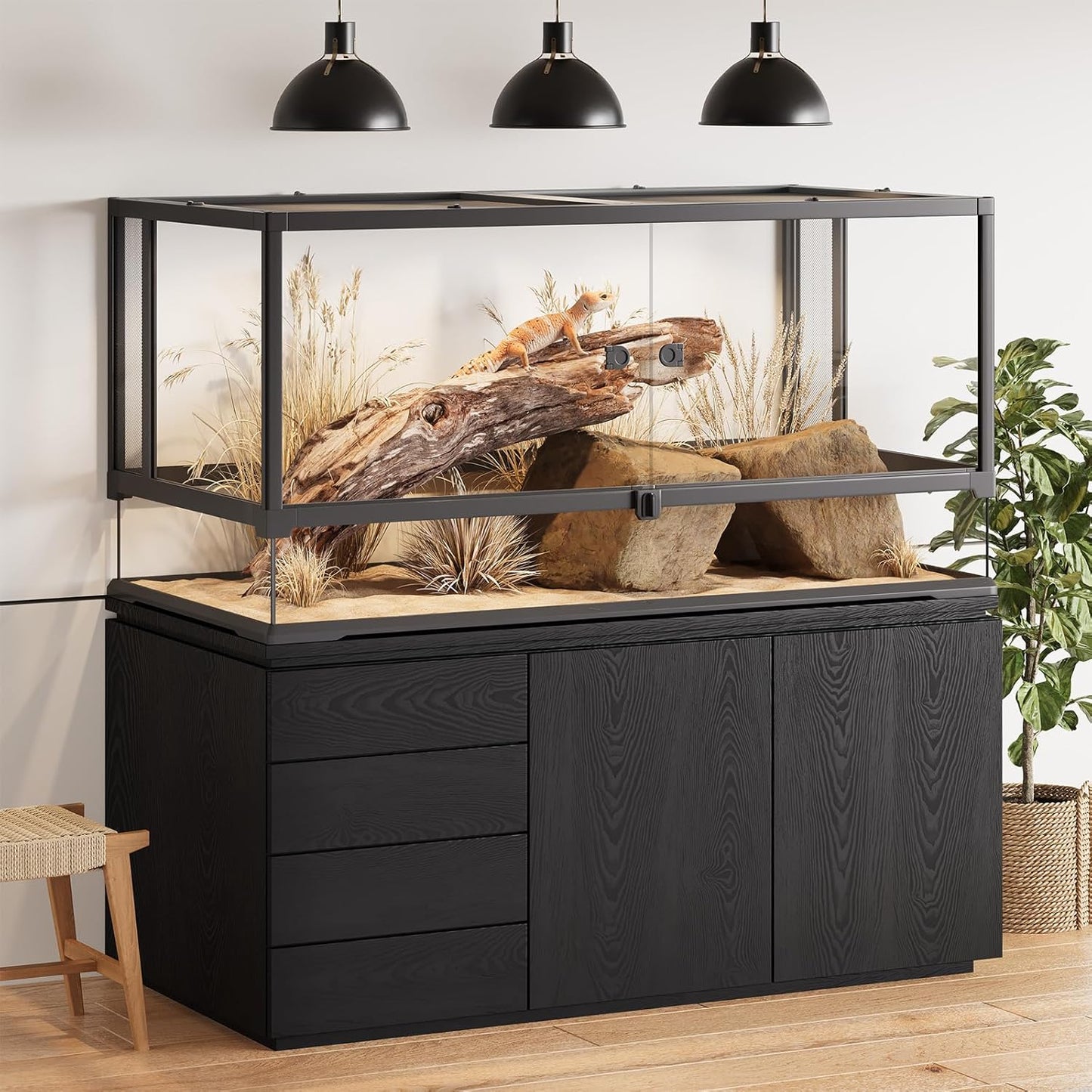 Erinnyees 50 Gallon Reptile Terrarium with Top Screen Ventilation, Snake Habitat with Heating Pad Space, Front Opening Reptile Vivarium with Sliding Cable Outlet for Leopard Geckos, Snakes, Turtles