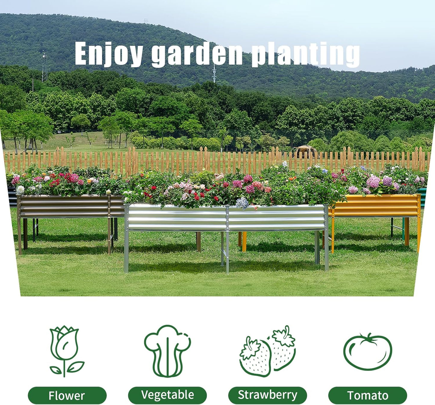 Land Guard Galvanized Raised Garden Bed with Legs, 96×24×32in Raised Garden Beds Outdoor with Drainage Holes, Planter Boxes Outdoor for Backyard, Patio, Balcony, 800lb Capacity, Green