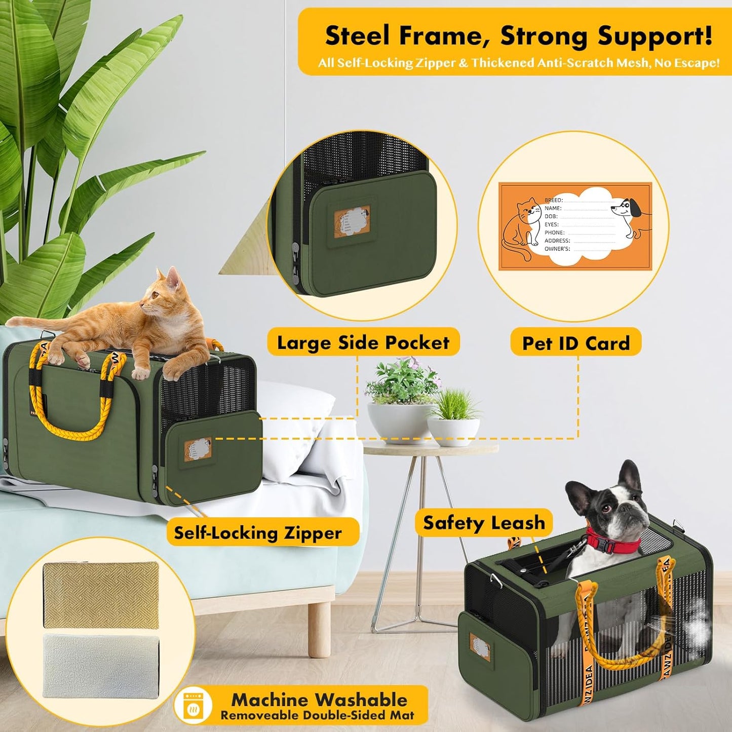 PAWZIDEA Expandable Soft-Sided Pet Carrier 18″×11″×11″, TSA Airline Approved Travel Bag for Small Dog & Animal, Top-Load Large Cat Carrier Under Seat 2 Cats, Collapsible Puppy Carry ID Tag, Up to 16lb