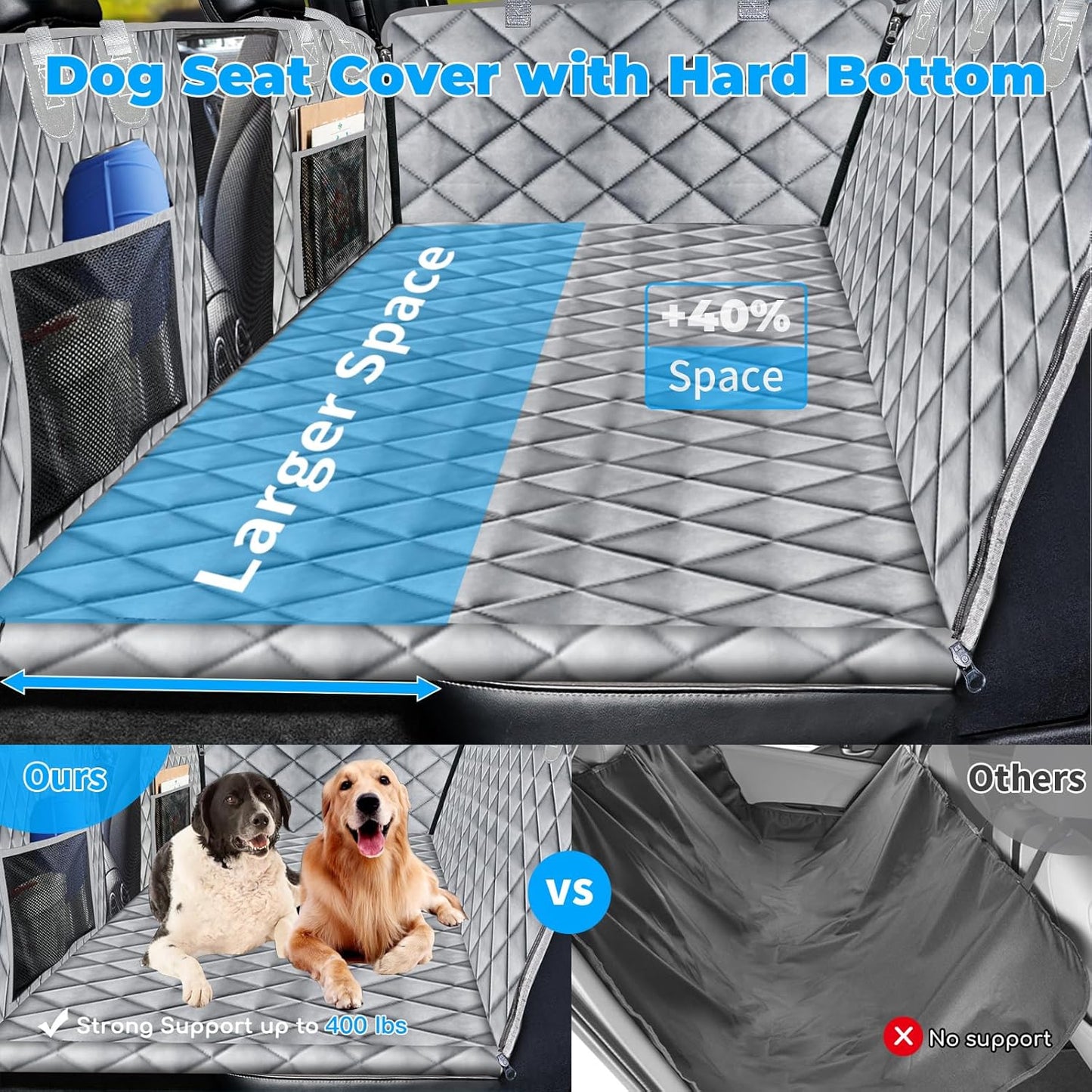 URPOWER XL Dog Back Seat Extender for Crew Cab Truck, Hard Bottom Dog Car Seat Cover Waterproof Dogs Car Hammock Pet Backseat Bed, Pet Truck Accessories for F150 / RAM 1500/ Tundra Crew Cab