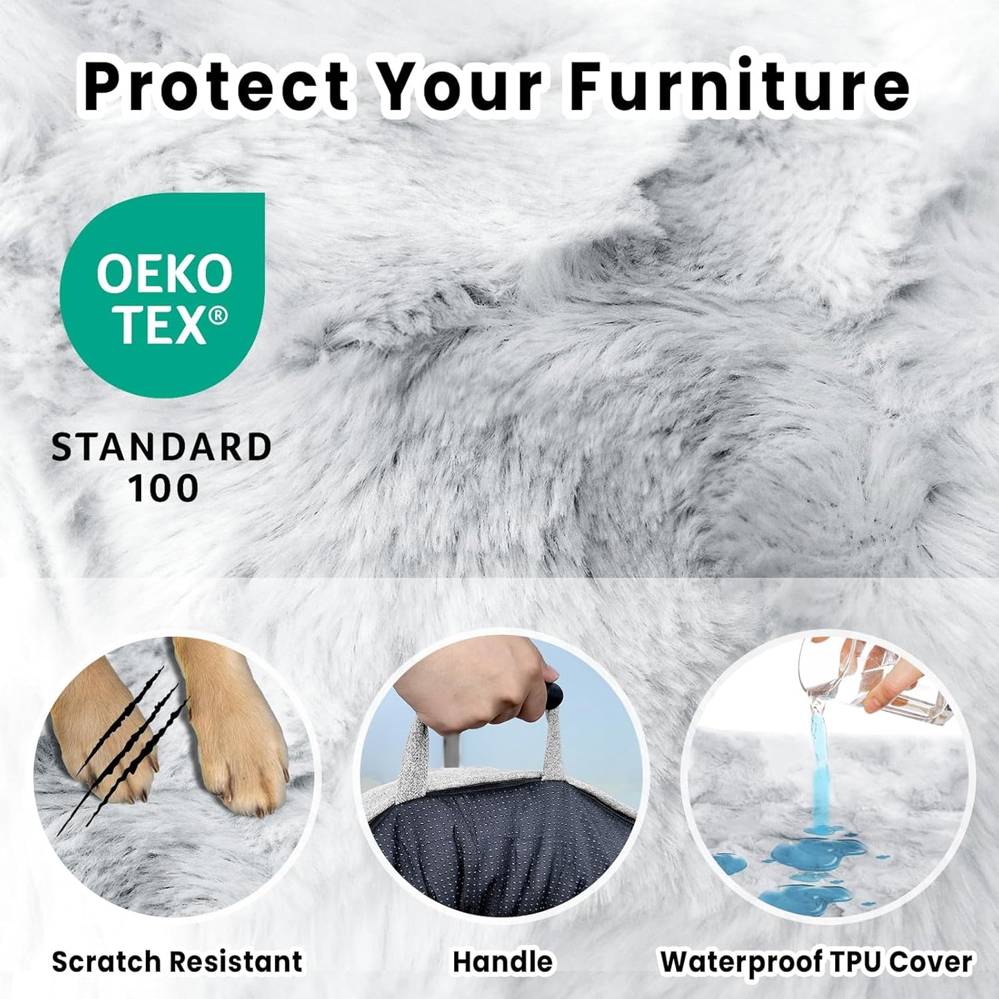 Calming Extra Large Dog Couch Bed for Dogs, 45 x 37 inch Waterproof Removable Pet Mat Couch Cover for Furniture Protector, Non-Slip Fluffy Pelsbarn Dog Bed for Couch, Sofa, Car - Tie-Dye Grey