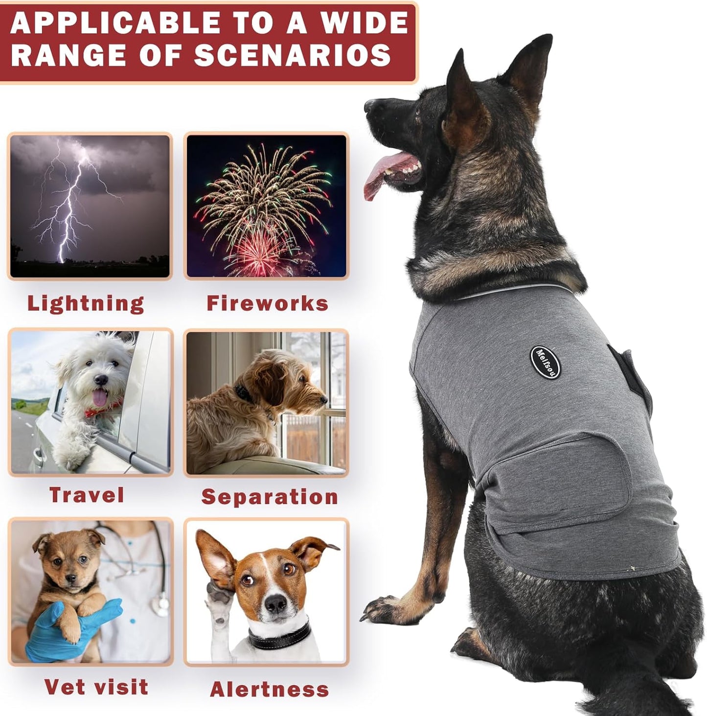 Dog Anxiety Vest, Skin-Friendly Thunder Jacket for Dogs, Dog Calming Shirt for Thunder, Fireworks, Vet Visits and Separation - Keep Pet Calm Without Medicine & Training, Anti Anxiety for Dogs