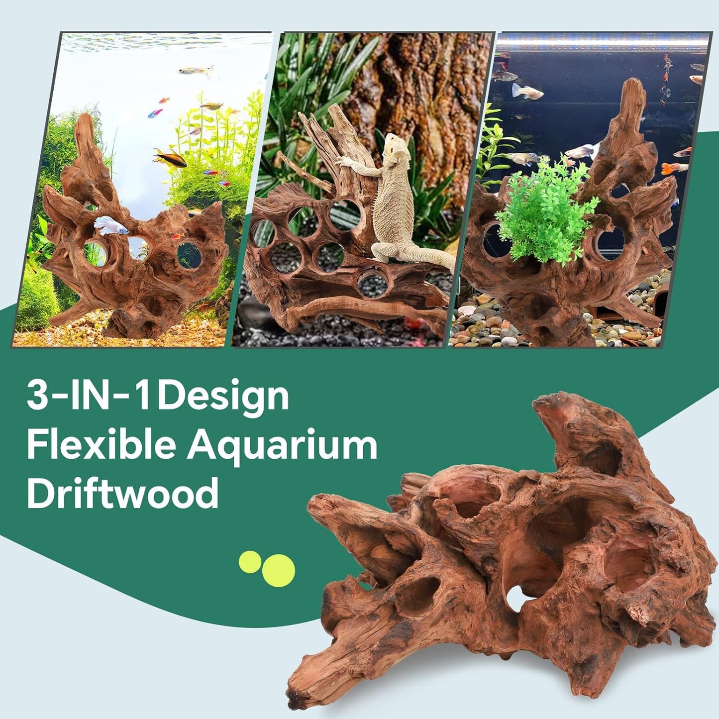 Driftwood for Aquarium Natural Aquarium Wood for Aquascaping Fish Tank Decorations Reptile Tank Decor (Porous Natural Driftwood 10-16“)