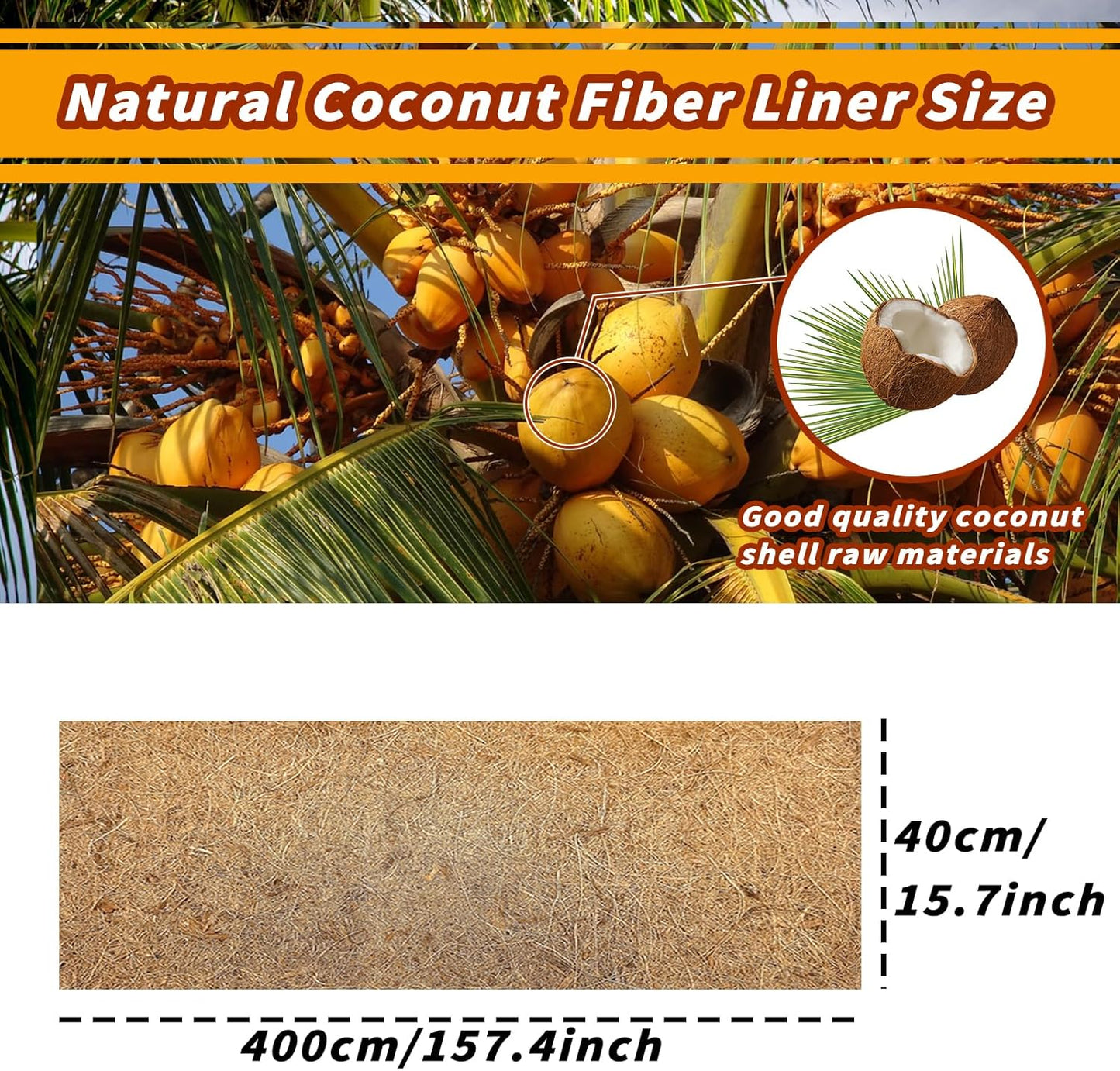 Hamiledyi 157x15.7in Reptile Carpet Coconut Fiber Substrate Large Coco Liner Roll Lizard Cage Mat Natural Coco Fiber Bedding for Bearded Dragon Turtles Iguana Tortoise Pad Garden Decoration