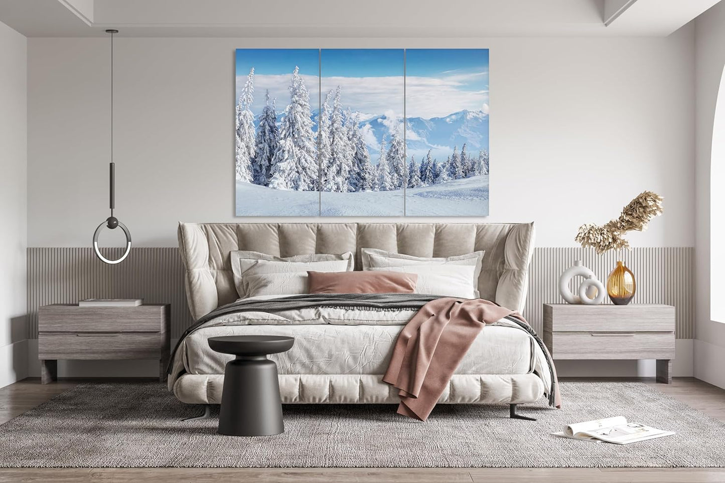 Nature Wall Art Prints - Ocean Forest Mountain Lake Canvas Landscapes - Small to Extra Large Living Room Bedroom Kitchen Bathroom Décor (Snow Covered Trees on Mountain, 31L" x 47W" - 3 Panels)