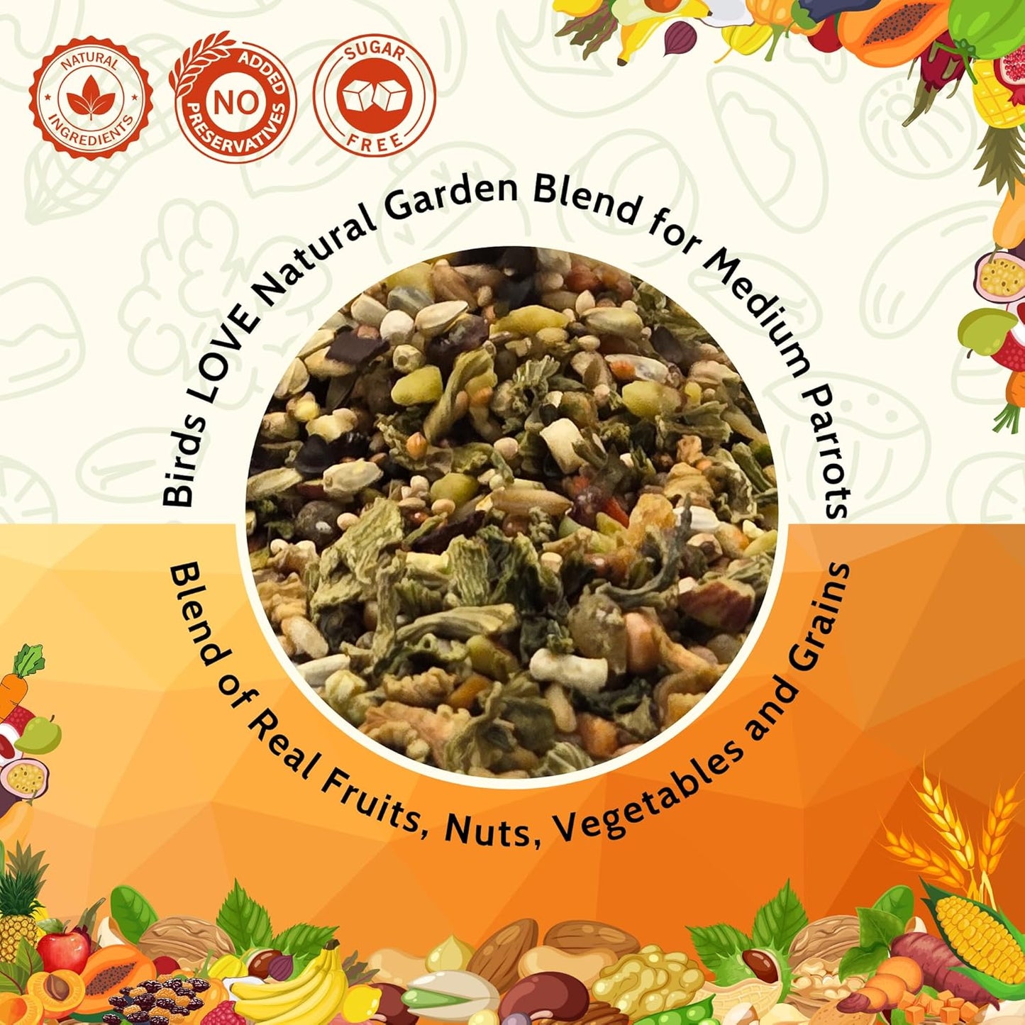 Birds LOVE All Natural Garden Blend Bird Food for Medium Birds - Cockatiels, Green Cheek Conures, Ringneck Parakeets and Small Quakers 2lb