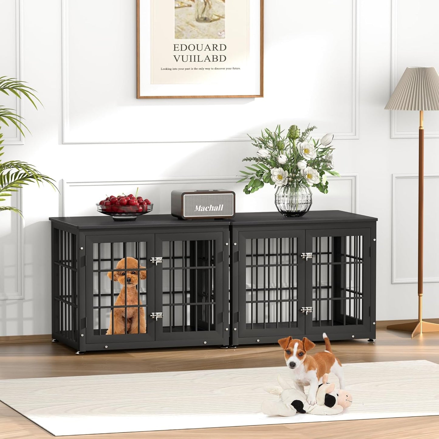 32 Inch Heavy Duty Dog Crate Furniture for Medium and Small Dogs, Decorative Pet House End Table, Wooden Cage Kennel Furniture Indoor, Black