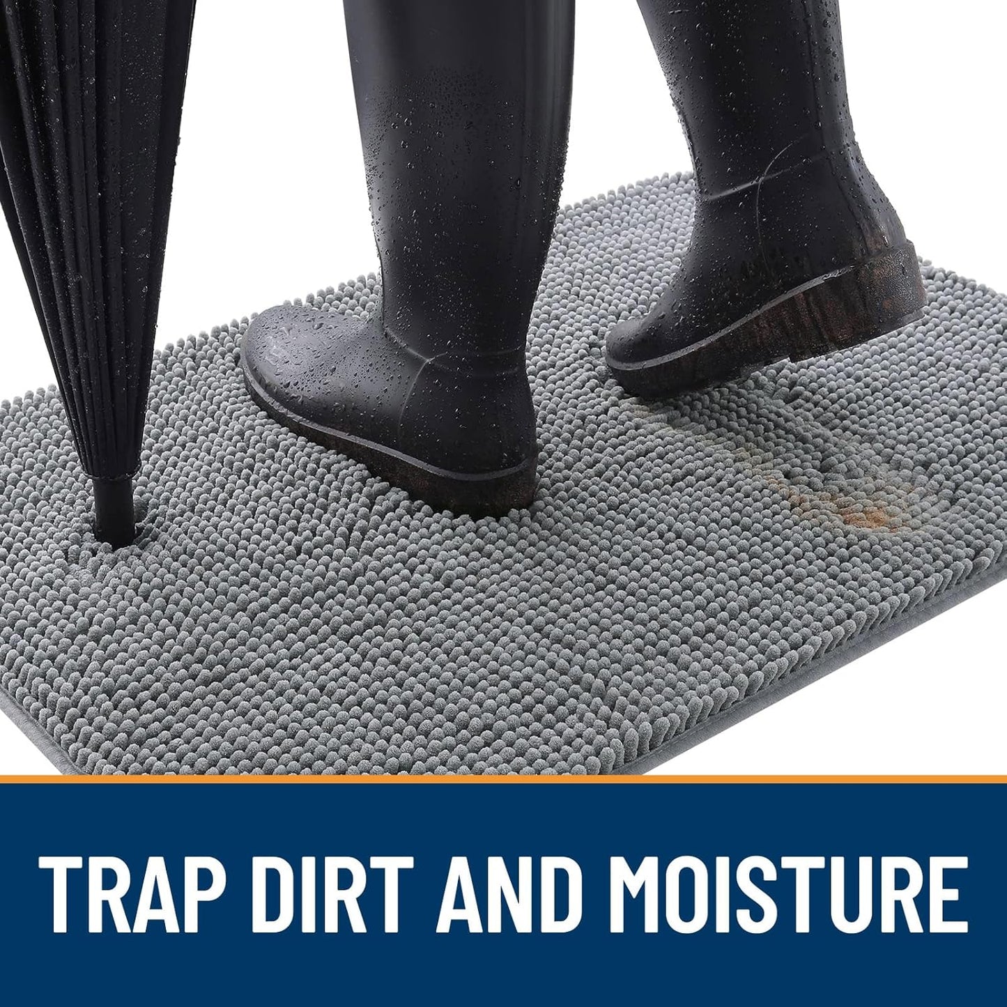 OLANLY Dog Door Mat for Muddy Paws 44x24, Absorbs Moisture and Dirt, Absorbent Non-Slip Washable Doormat, Quick Dry Chenille Mud Mat for Dogs, Entry Indoor Entryway Carpet for Inside Floor, Grey