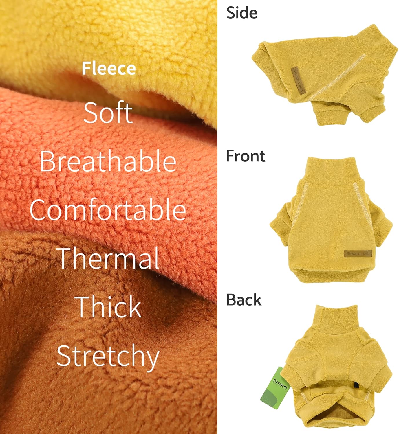 Fitwarm 3 Pack Classic Fleece Dog Sweater, Turtleneck Dog Sweatshirt, Winter Clothes for Small Dogs Boy Girl, Pet Pullover Jumper, Cat Apparel, Orange, Yellow, Coffee, Small