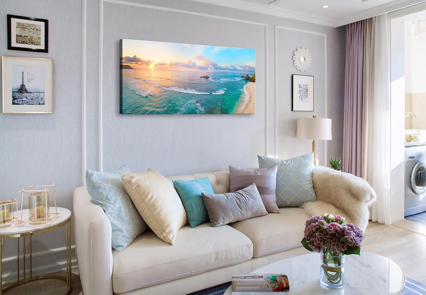 XXMWallArt FC3950 Tropical Beach Wall Art Blue Sea Sunset Natural Scenery Picture Print On Canvas Seascape Canvas Print Artwork for Living Room Bedroom Kitchen Home and Office Wall Decor