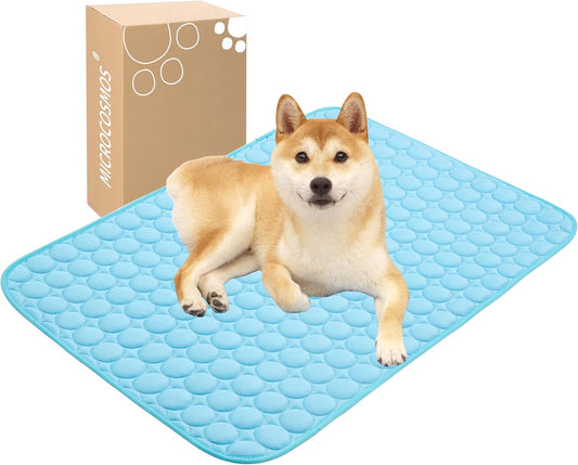 MICROCOSMOS Summer Cooling Mat & Sleeping Pad- Water Absorption Top, Materials Safe, Easy Carry, EZ Clean. Keep Cooling for Pets, Kids and Adults.(Blue, 36" x24")