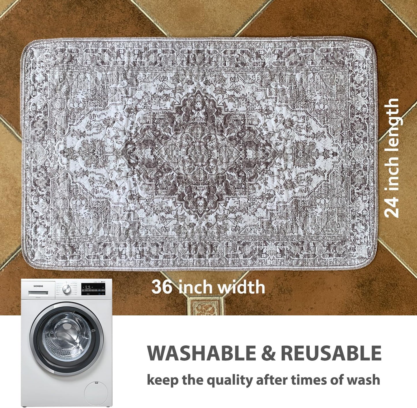 nunubaby 4PACK Washable Pee Pads for Dogs, Stylish, Non-Slip and Leak-Proof Pee Pads. Reusable Potty Pads for Dogs for Crates and Floors.(Brown/Geo, 24" x36")