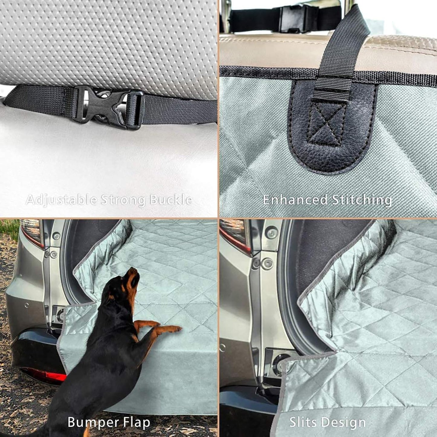 F-color SUV Cargo Liner for Dogs, Water Resistant Pet Cargo Cover Dog Seat Cover Mat for SUVs Sedans Vans with Bumper Flap Protector, Non-Slip, Large Size Universal Fit, Grey