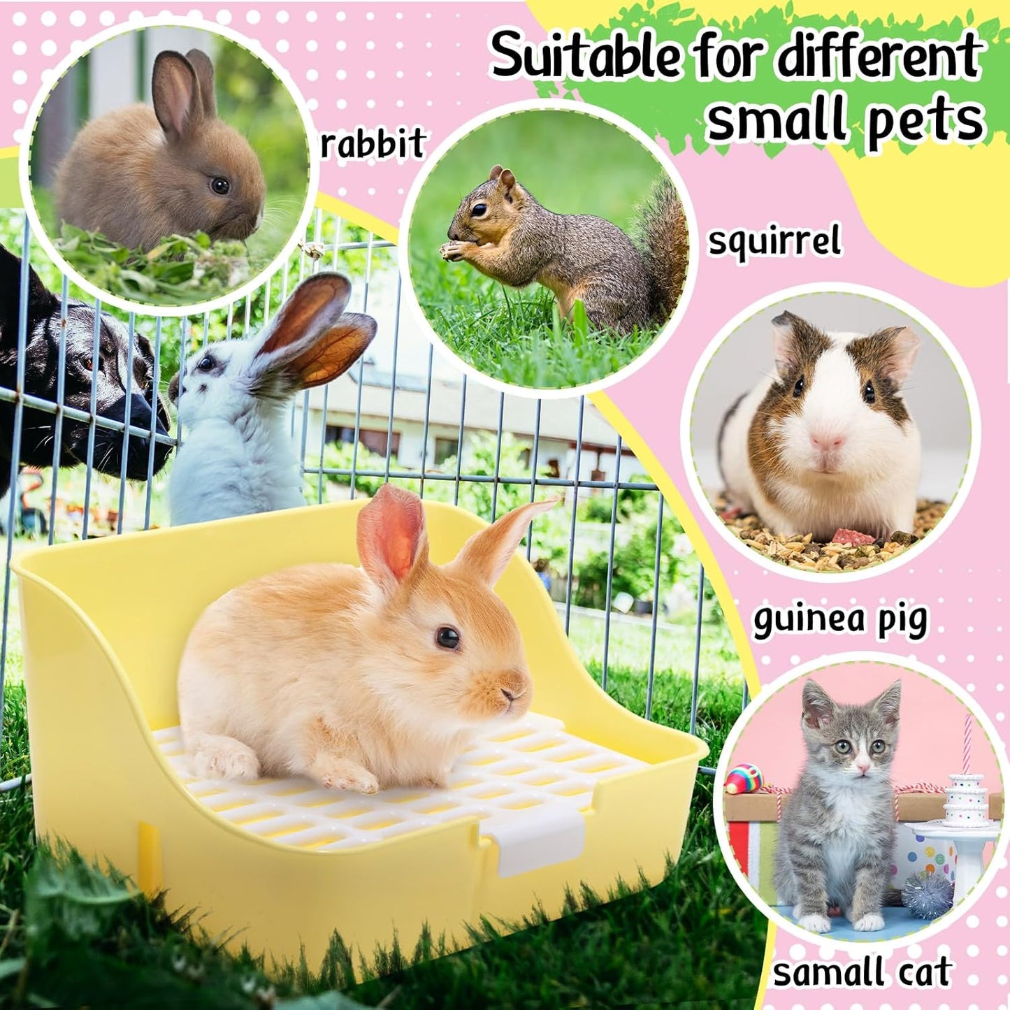 15 Pcs Rabbit Starter Kit Small Rabbit Litter Box Animal Grooming Kit Bunny Toys Bowl Blankets with Cleaning Set for Guinea Pig Accessories(Blue)