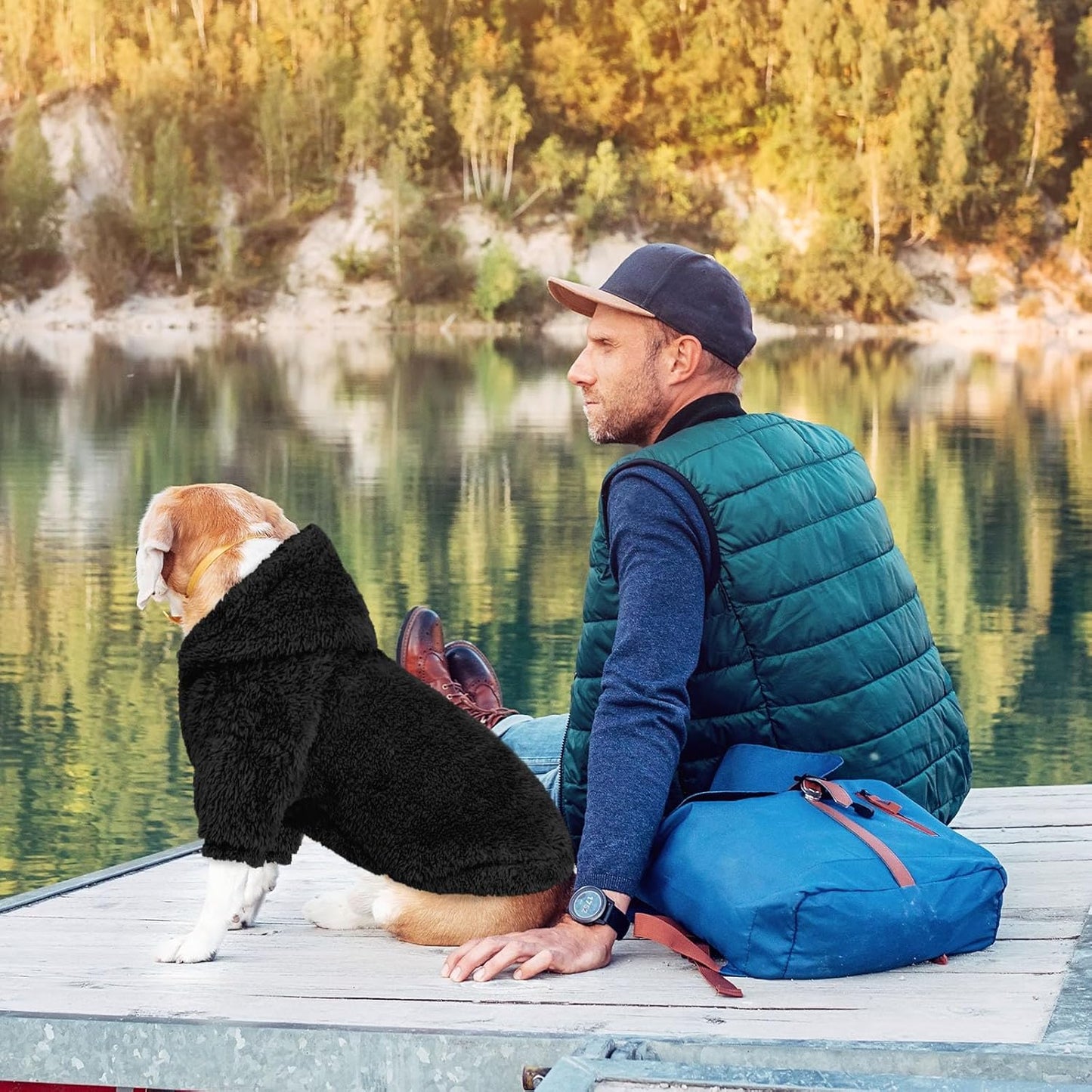 Fuzzy Dog Sweaters for Large Dogs Soft Double-Sided Plush Fleece Pet Sweater Clothes Pet Coats Dog Hoodie Sherpa Hooded Sweatshirt(Black-L)