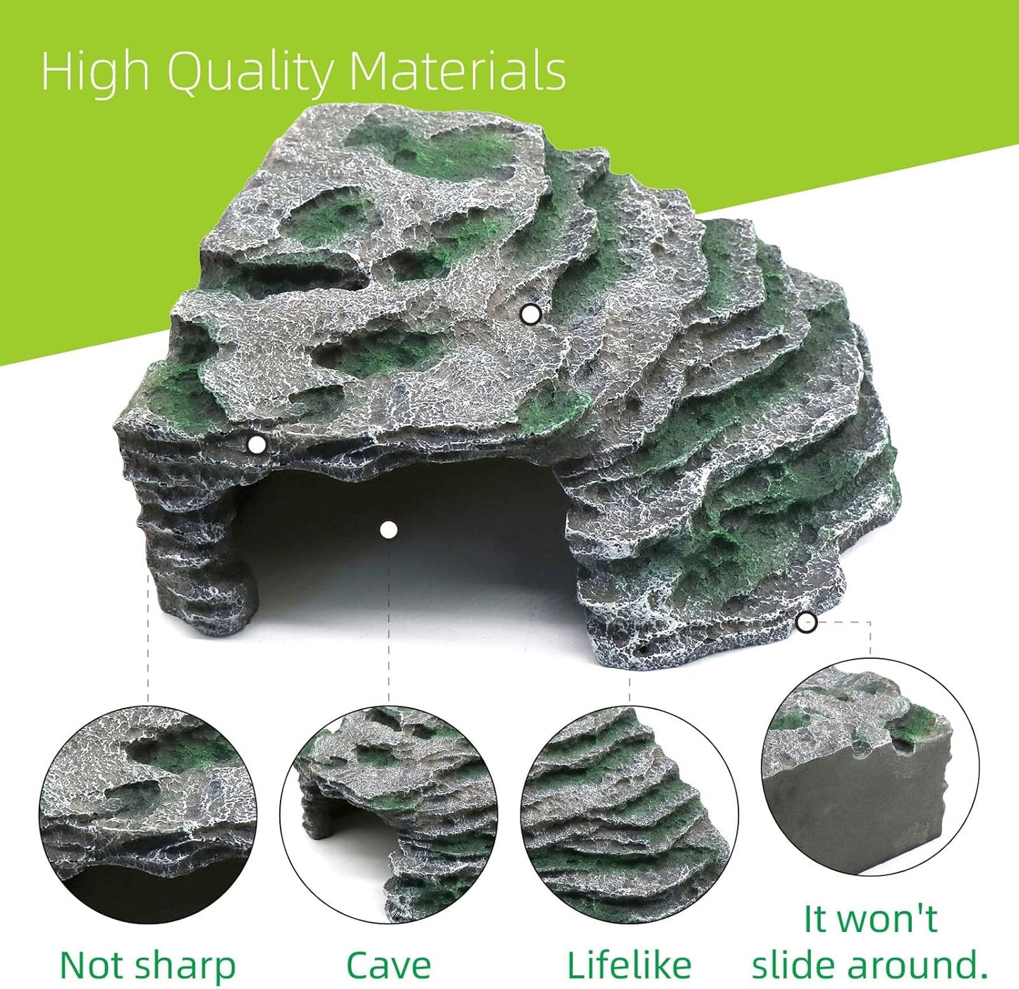 Large Reptile Hide Shale Scape Step Ledge, Reptile Cave Hideout, Bearded Dragons Accessories, Basking Rocks for Bearded Dragons (Large-B-11.8 * 9.8 * 5.3)