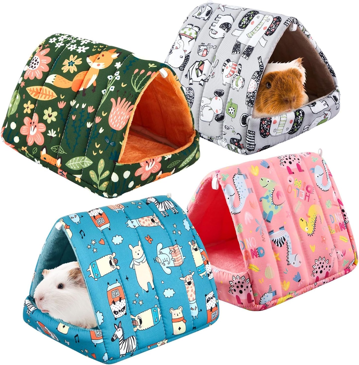 4 Pcs Guinea Pig Hideout, Guinea Pig Bed Tunnel, Rabbit Washable Small House Cage Accessories for Bunny Hedgehog Mouse Chinchillas Hamsters Ferrets Bearded Dragons Rats (Wonder Tale,7.9 in)