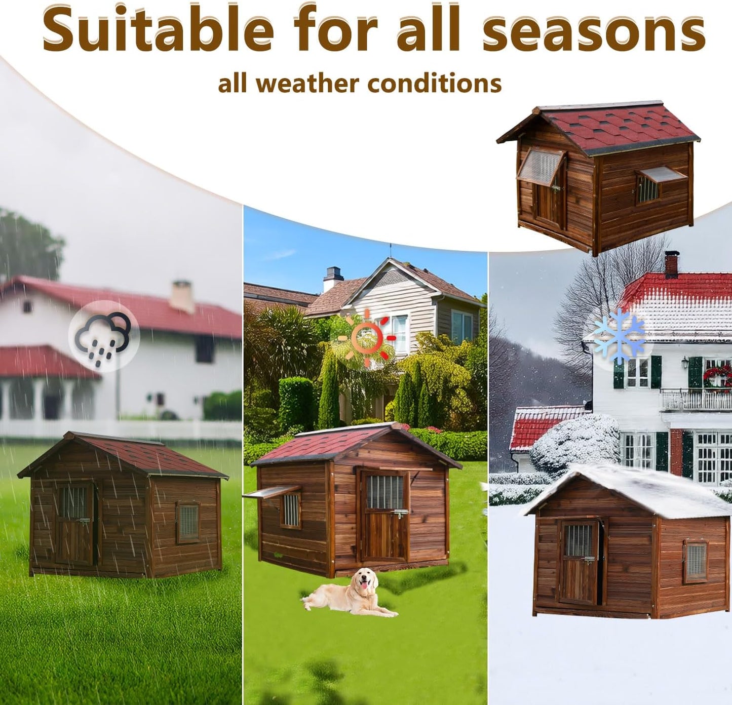 Big Dog House Outdoor, Dog Houses for Large Dogs Outside,Luxury Pet House Waterproof, Warm Dog Houses with Waterproof Roof for All Seasons, 3XL