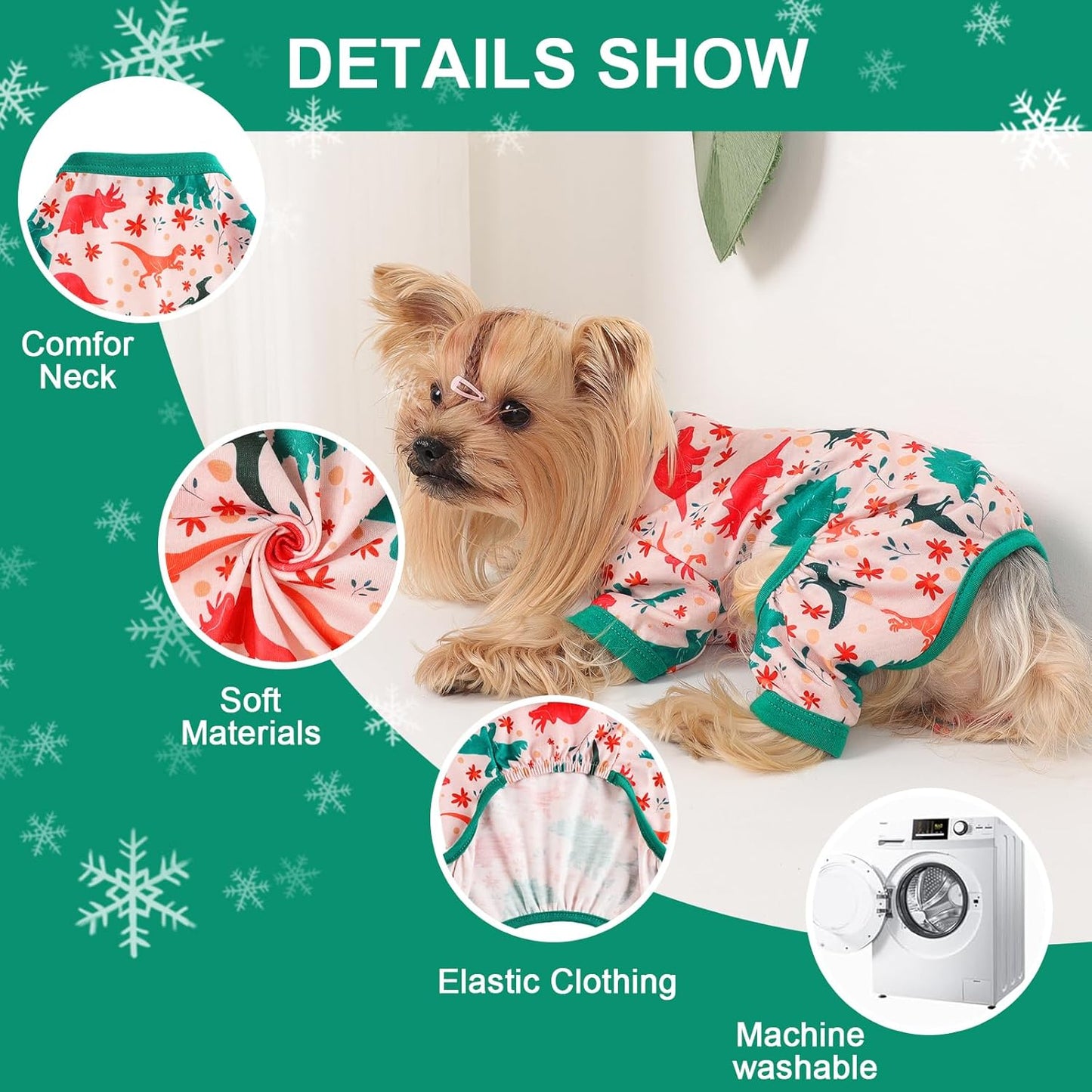 Dog Pajamas Small Sized Dogs Stretchable Summer Dog Clothes Pjs 4 Legs Girl Boy Cute Soft Puppy Outfits Doggie Cat Jammies Jumpsuit Sleeper for Pet, Dinosaur, XS