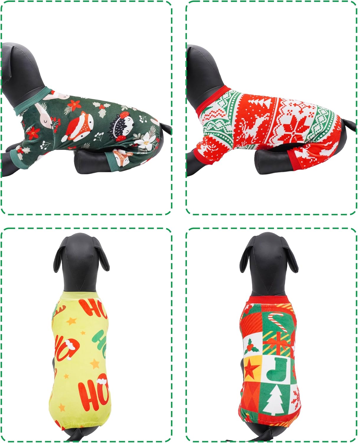 PET SHOW 4 Pack Christmas Small Dog Pajamas Holiday Dog Clothes for Medium Dogs Girl Boy Soft Stretchy PJs Xmas Jumpsuit Puppy Onesies Red Green Outfits with Sleeve Pets Dachshund Costume XL