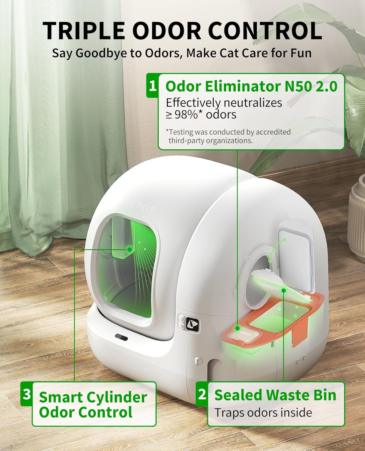 PETKIT PuraMax 2 Automatic Self Cleaning Litter Box, Anti-Leakage Multi-Cat Compatible Smart Cats Litter Box, Safety Sensors App Control Include Triple Odor Removal Litter Mat Trash Bags