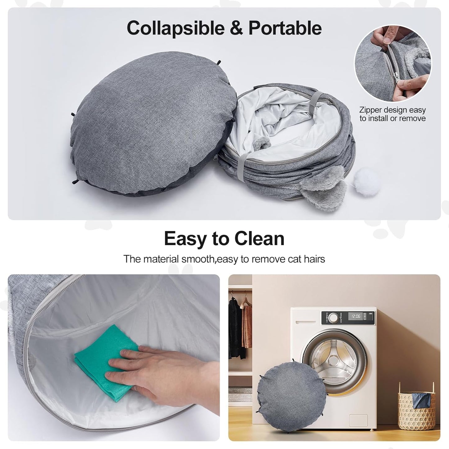 Odoland Summer Linen Cat Tunnels for Indoor Cats with Cooling Central Cat Bed, Interactive Cat Toys Detachable Soft Mat and Variety Kitty Toy Set Grey