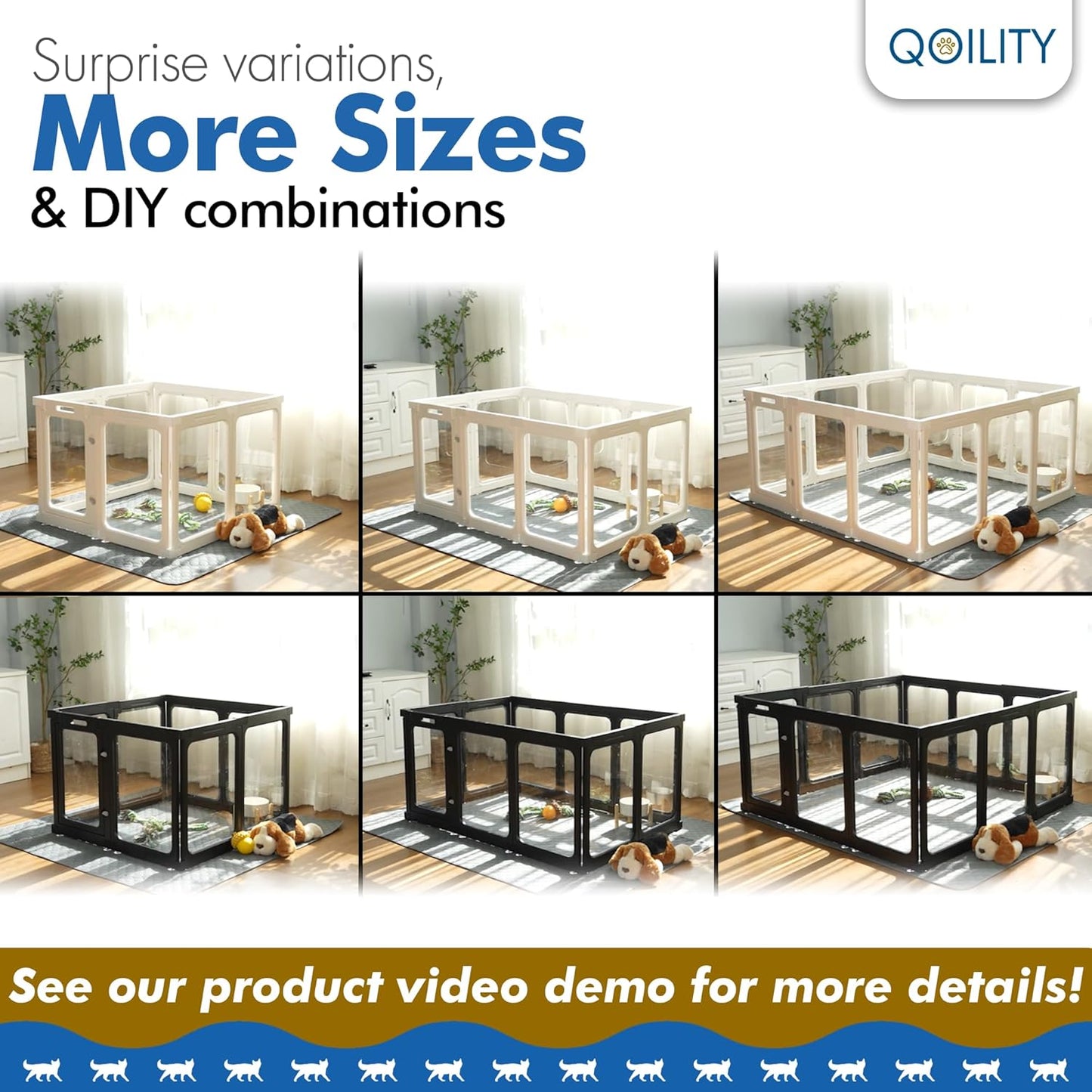 Clear Dog Play Pen Indoor, Effectively Relieves Indoor Pet Anxiety, 56" x 37" x 23.6"H, Suitable for Dogs and Puppies, White