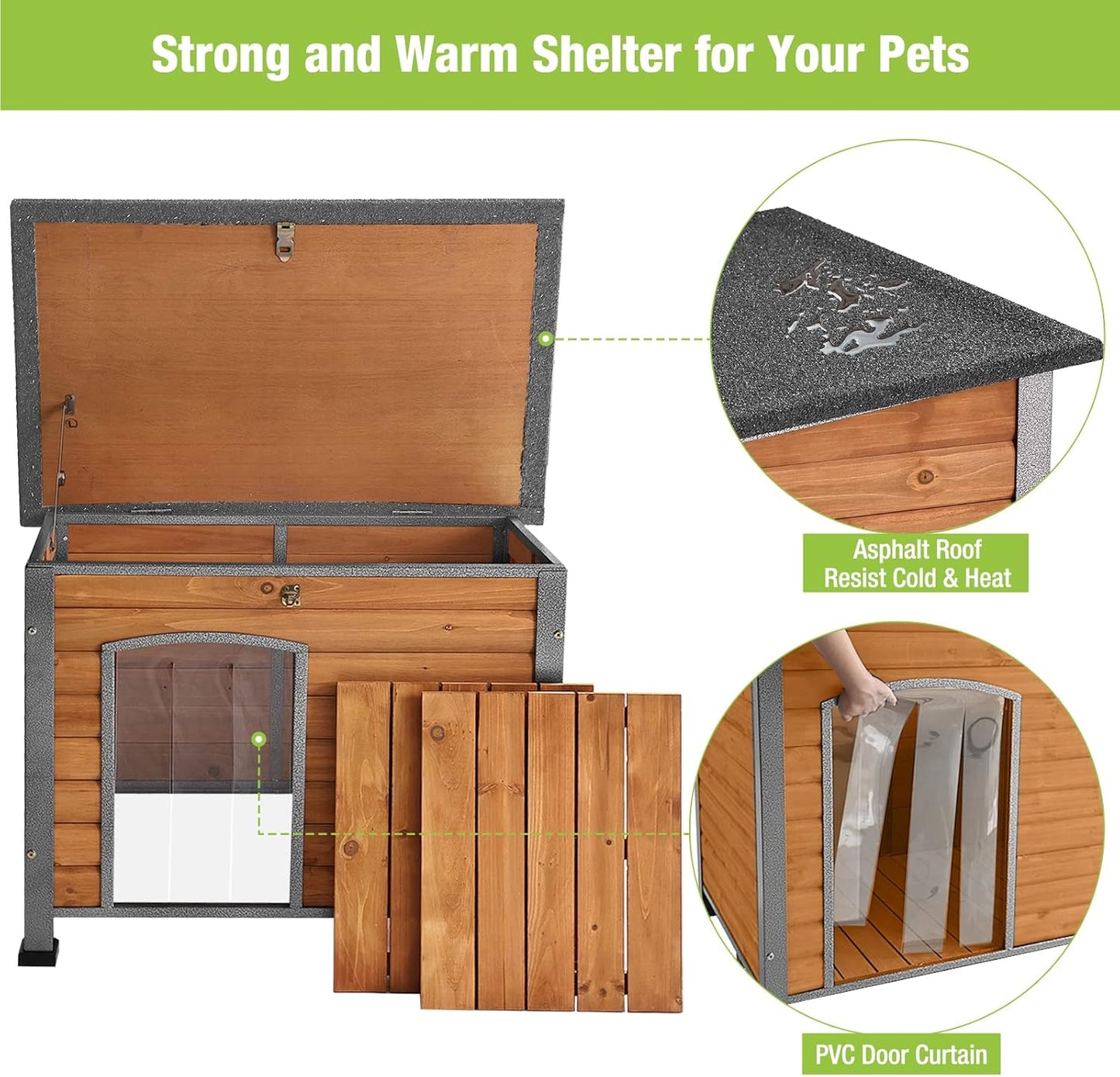 GUTINNEEN Chew Proof Dog House with Metal Iron Frame Outdoor Dog Kennel for Small Medium Large Indoor Dog Cage (33.5" L,Brown Color)