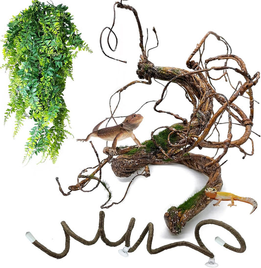 BNOSDM Reptile Vines, Bendable Jungle Climbing Vine with Moss,Terrarium Plants Decor,Artificial Plants Tank Decorations Accessories for Bearded Dragons Chameleons Snakes Lizards Hermit Crabs