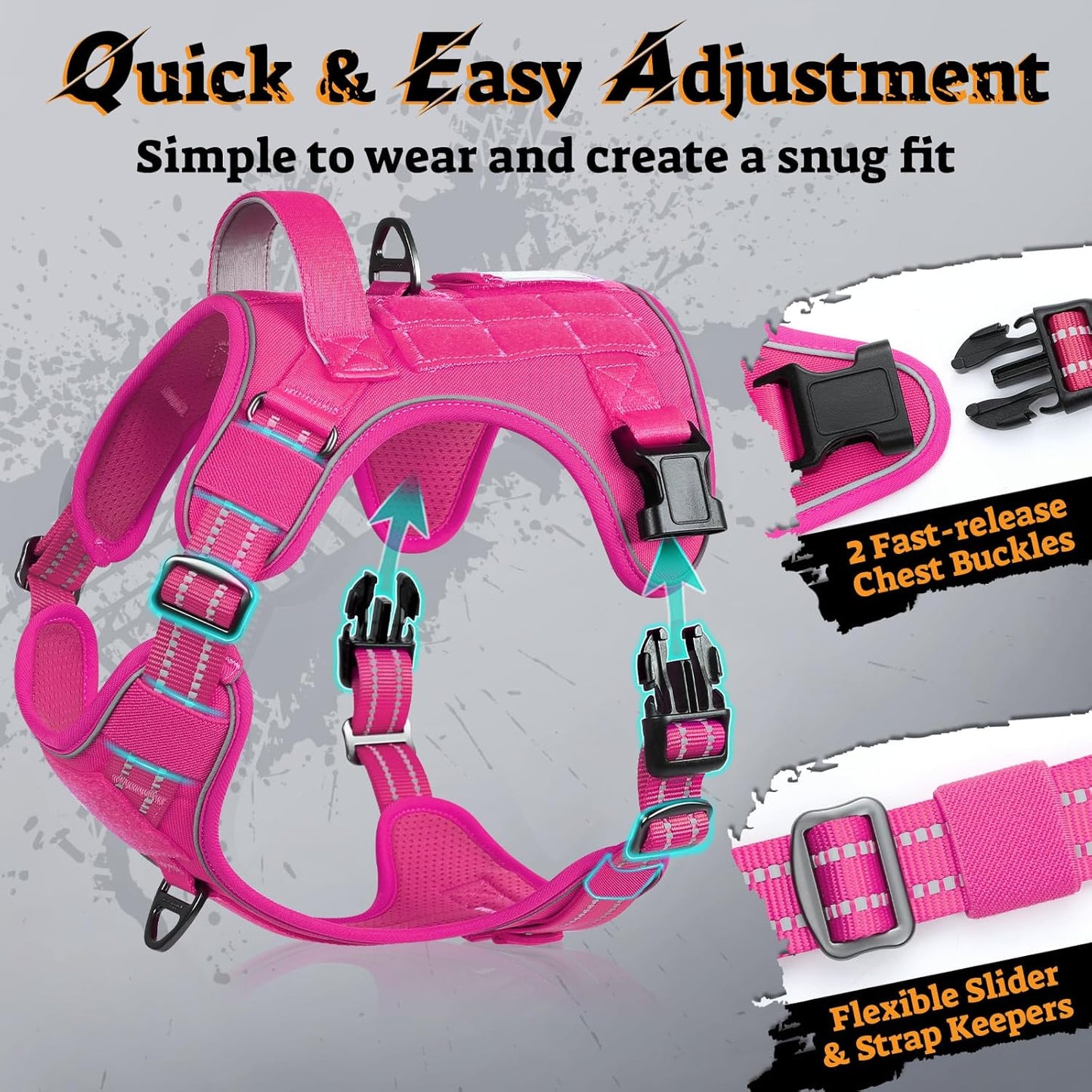 rabbitgoo Dog Harness Medium Sized No Pull, Tactical Service Pet Vest with Molle and Control Handle, Adjustable and Reflective Military Harness for Easy Walking and Training, Rose Red, M