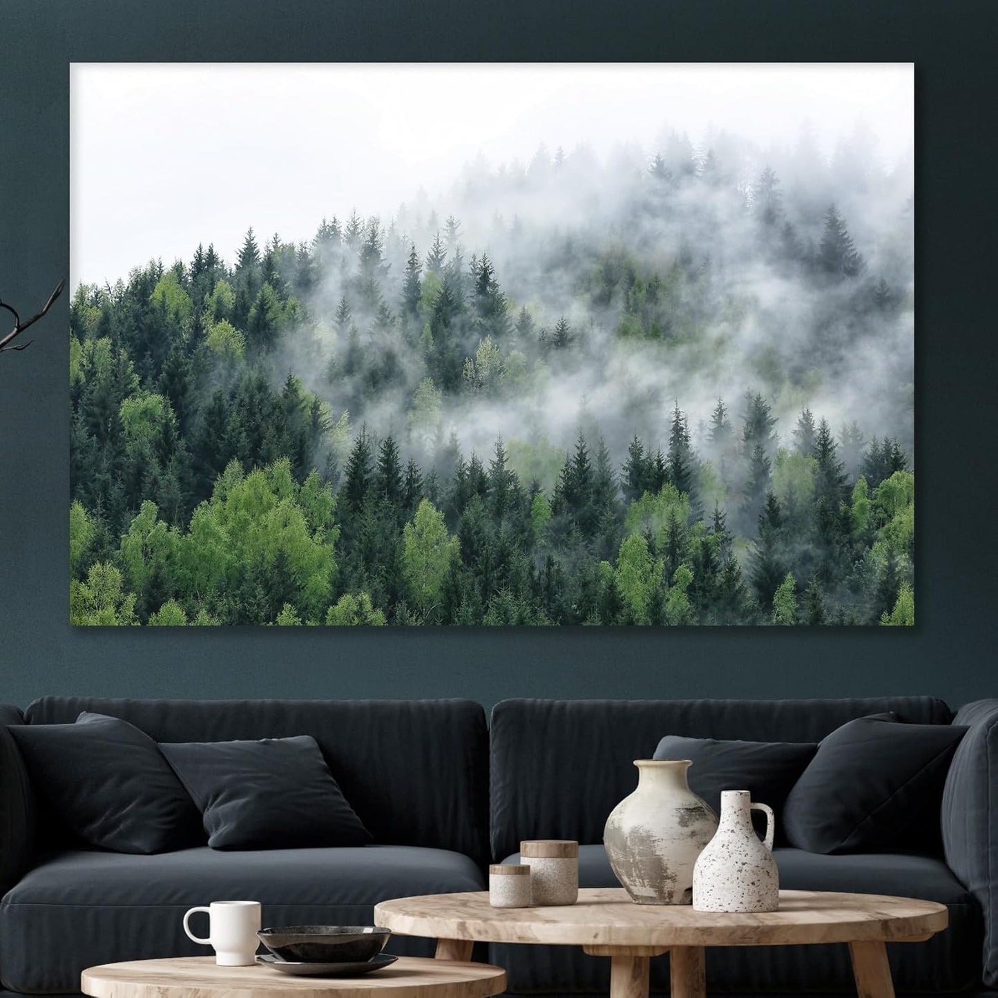 Nature Wall Art Prints - Ocean Forest Mountain Lake Canvas Landscapes - Small to Extra Large Living Room Bedroom Kitchen Bathroom Décor (Pine Trees in Fog, 24L" x 36W")